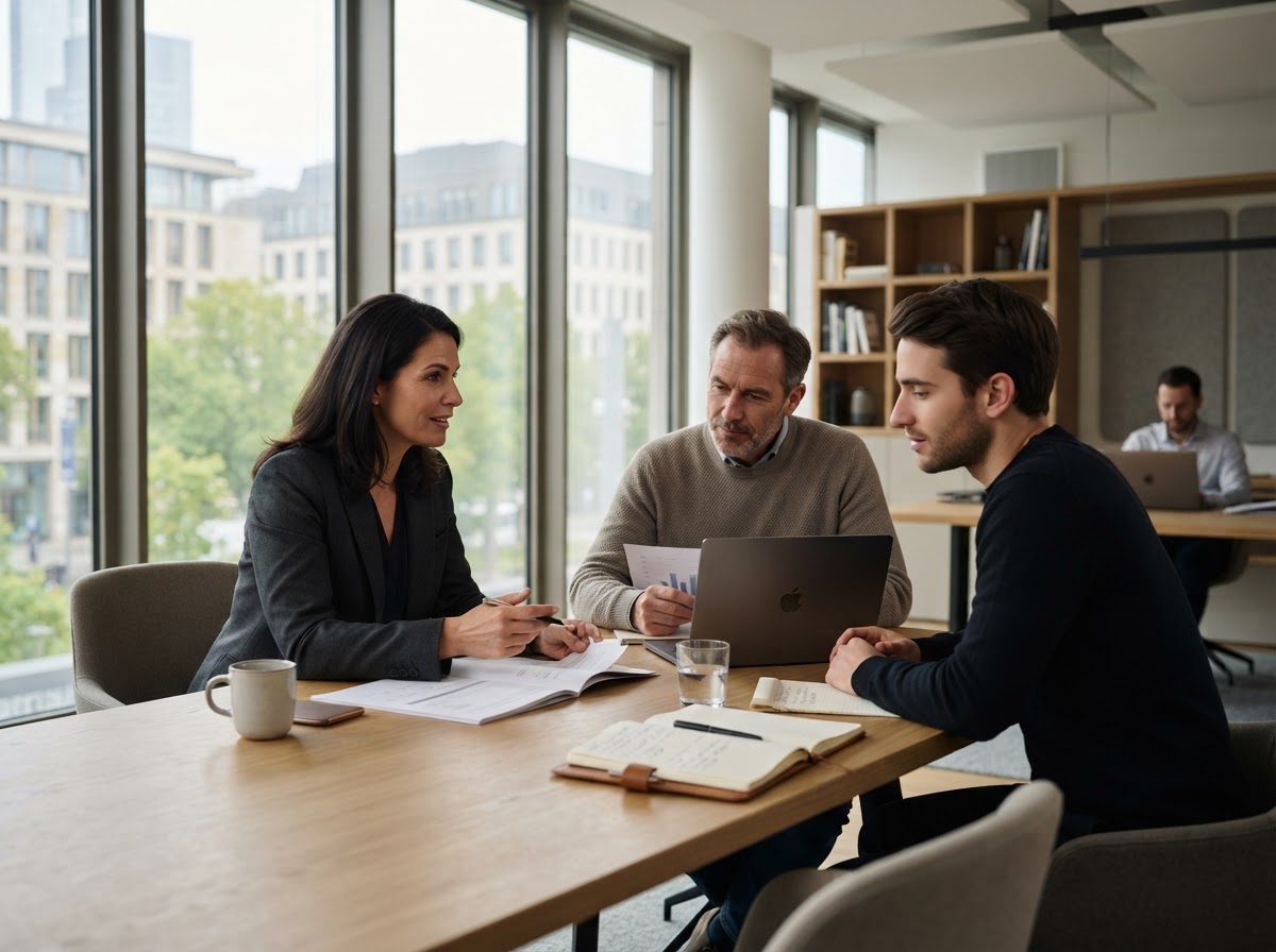 Galtel Volmin Team bei der Analyse von Risikomodellen im Büro
